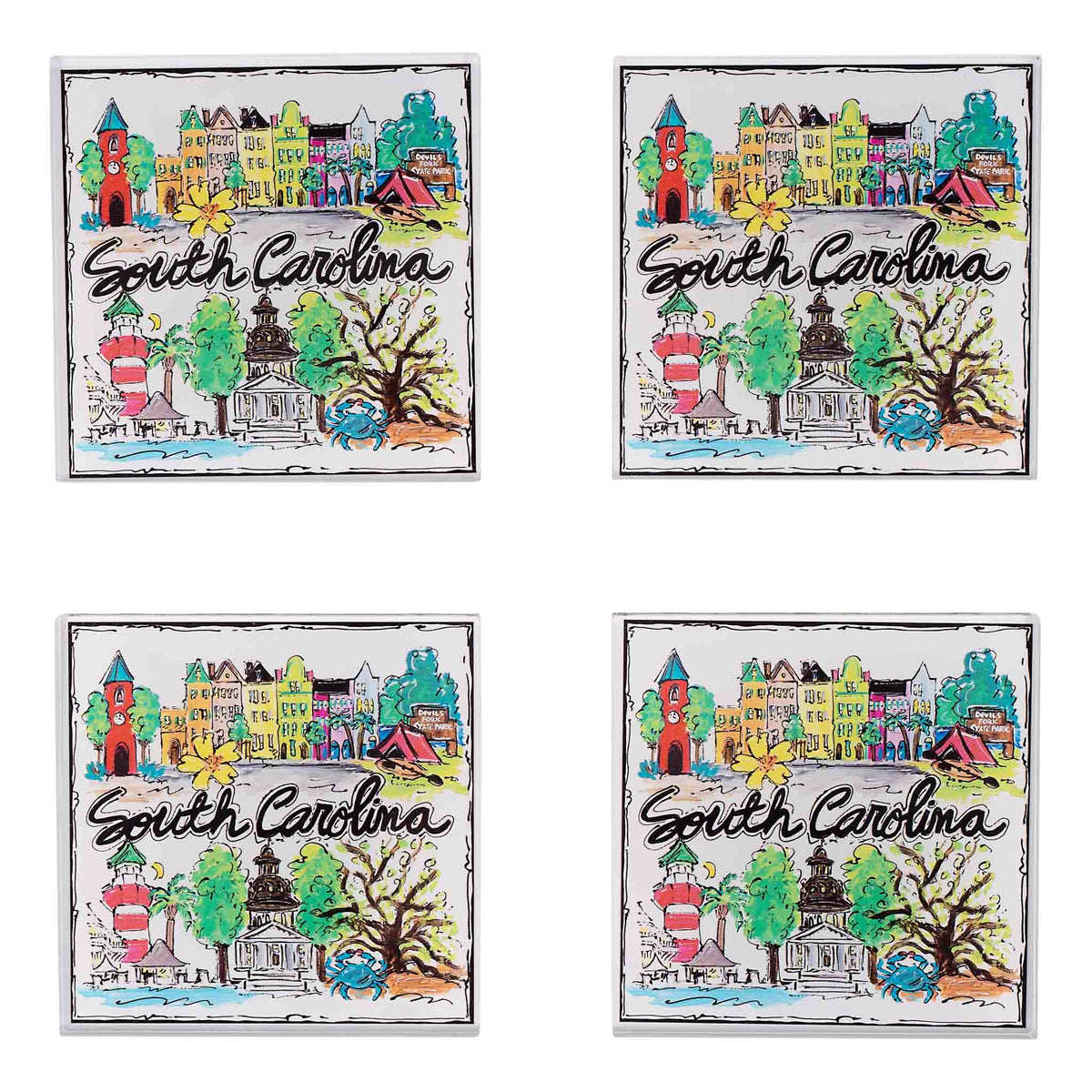 State of South Carolina Icon Acrylic Coaster Set/4