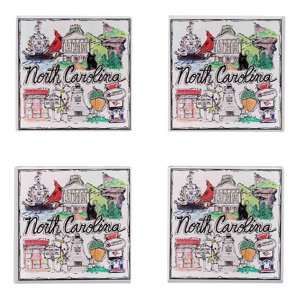 State of North Carolina Icon Acrylic Coaster Set/4
