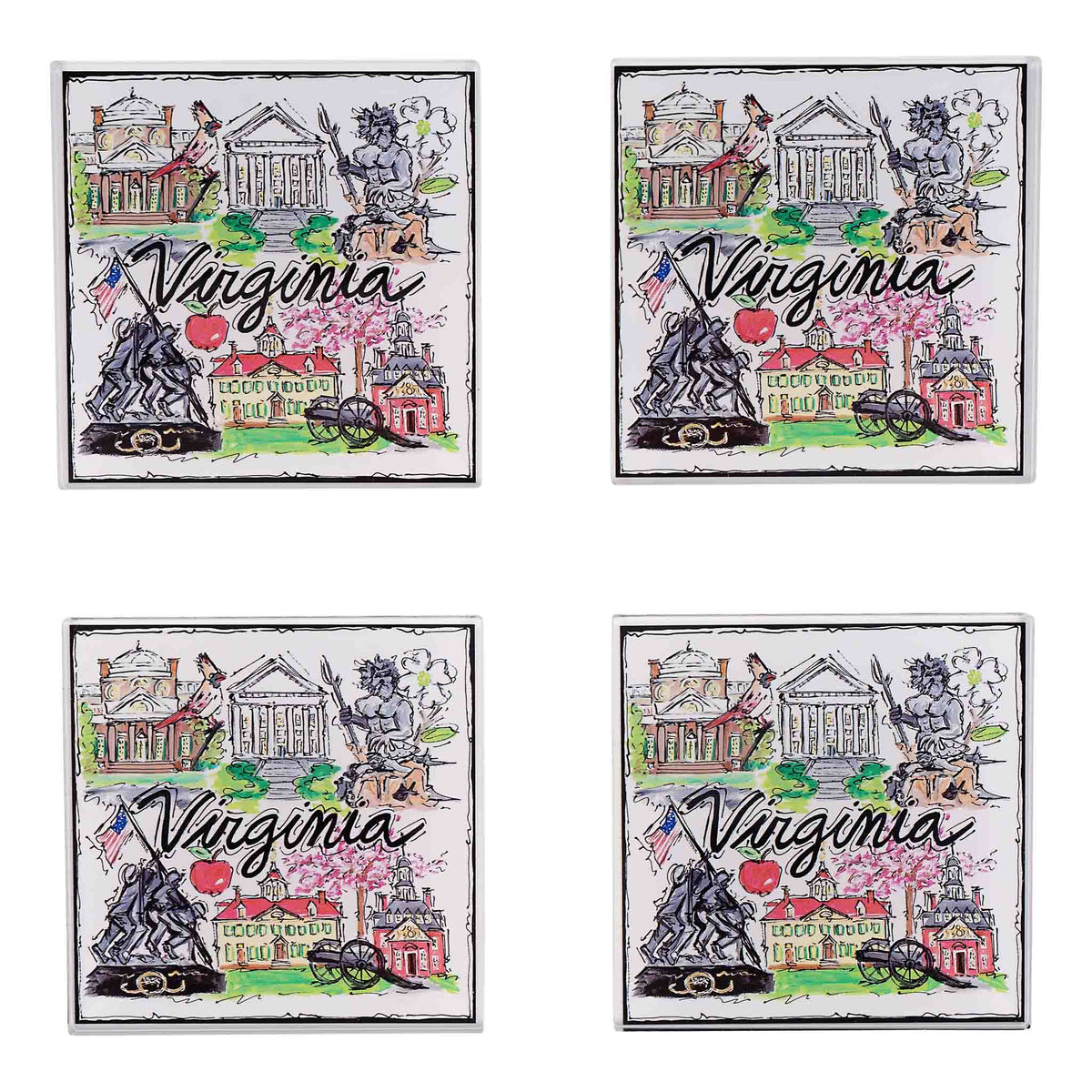 State of Virginia Icon Acrylic Coaster Set/4