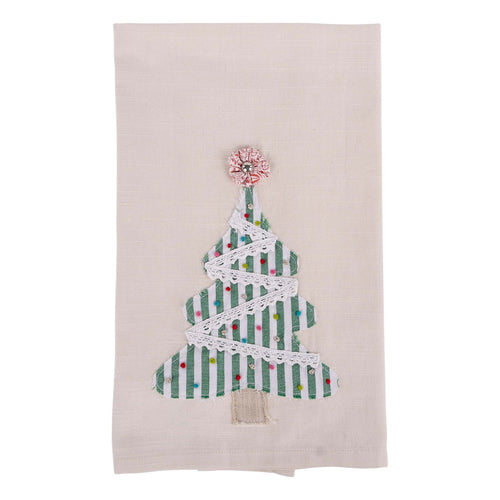Decorative towel with a Christmas tree design on a beige background