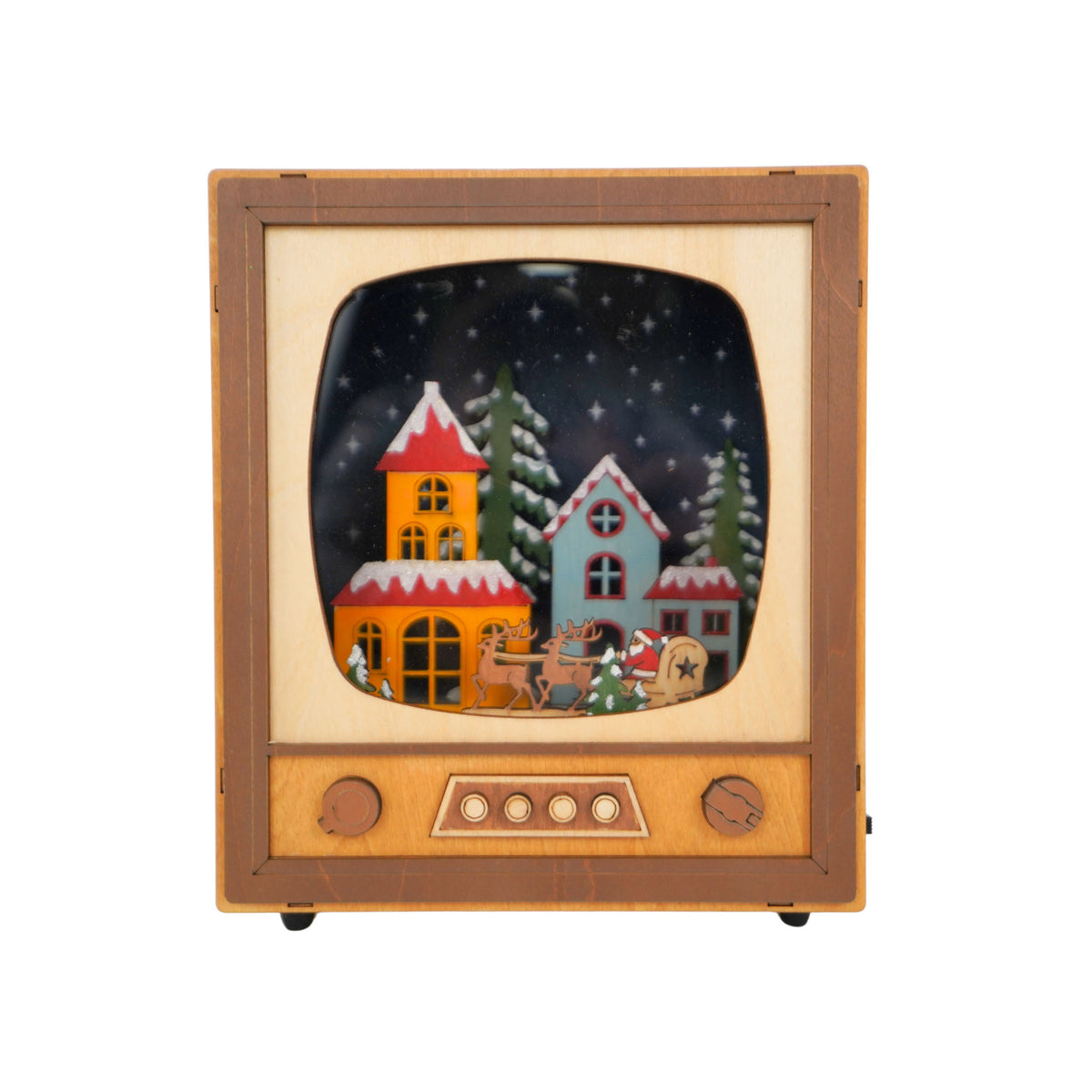 TV Christmas Village Wooden Lighted Scene