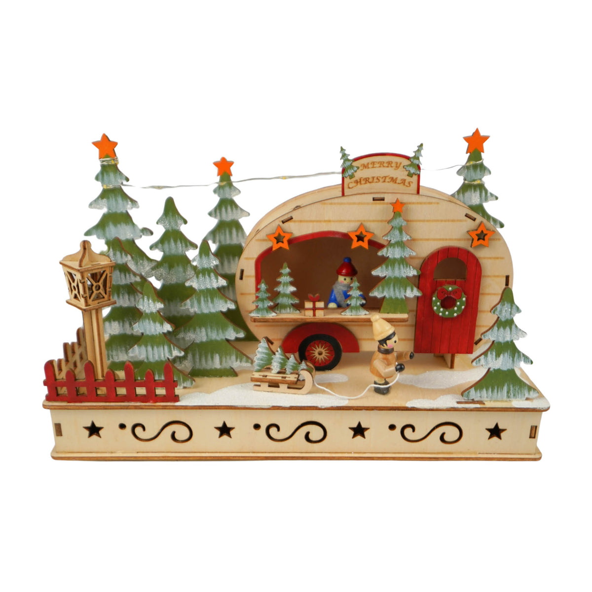 Merry Christmas Camper Wooden Lighted Scene