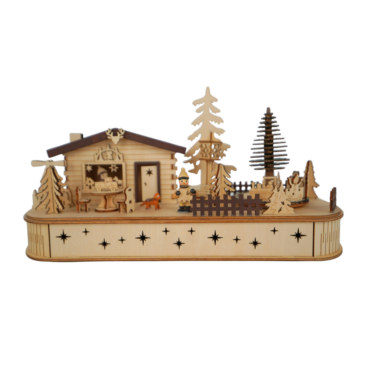 Lodge Lighted Wooden Christmas Scene