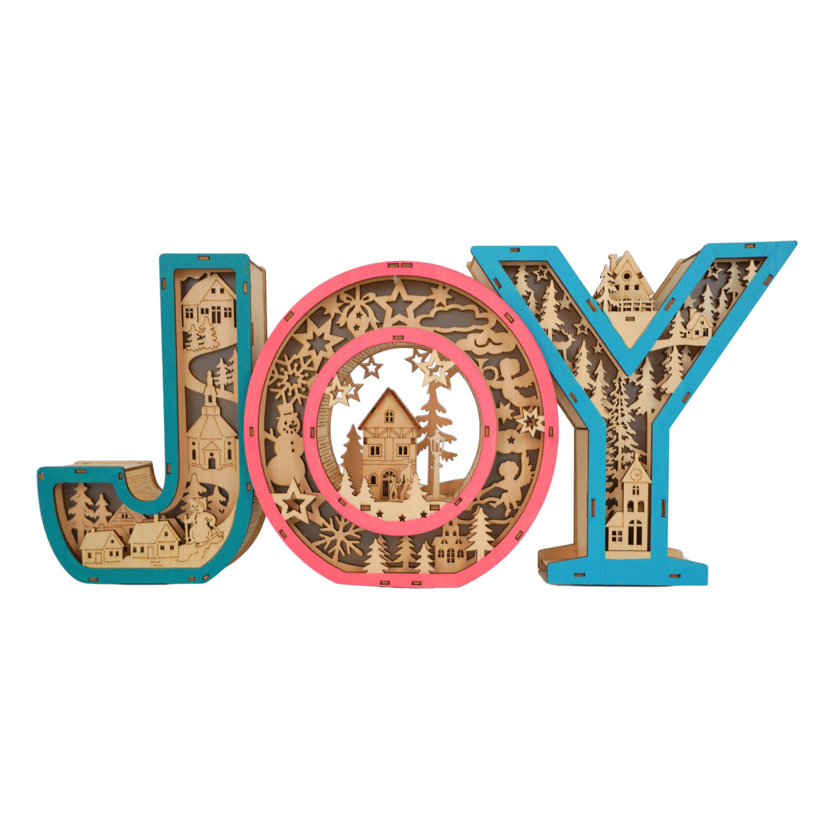 Joy Lighted Wooden Christmas Scene