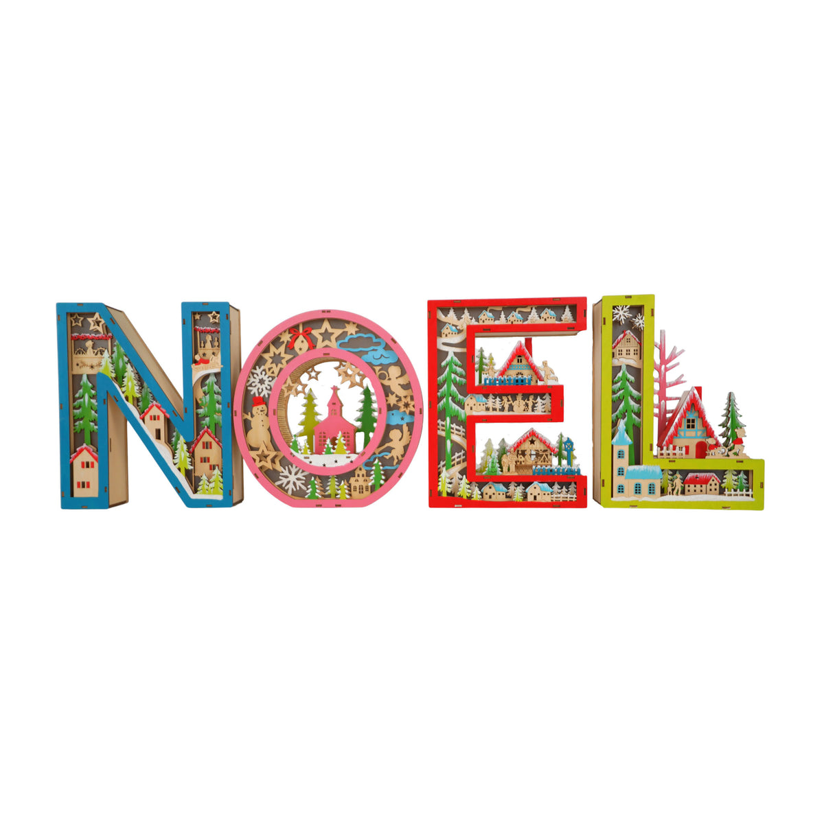 Noel Lighted Wooden Christmas Scene
