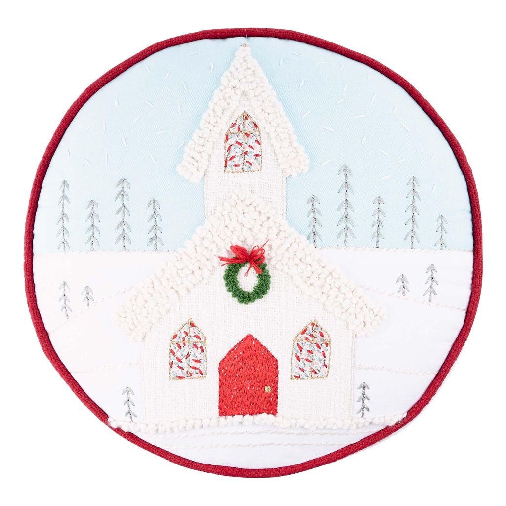Round Christmas Church Pillow