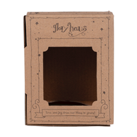 Brown cardboard box with 'Glory Haus' branding on a white background