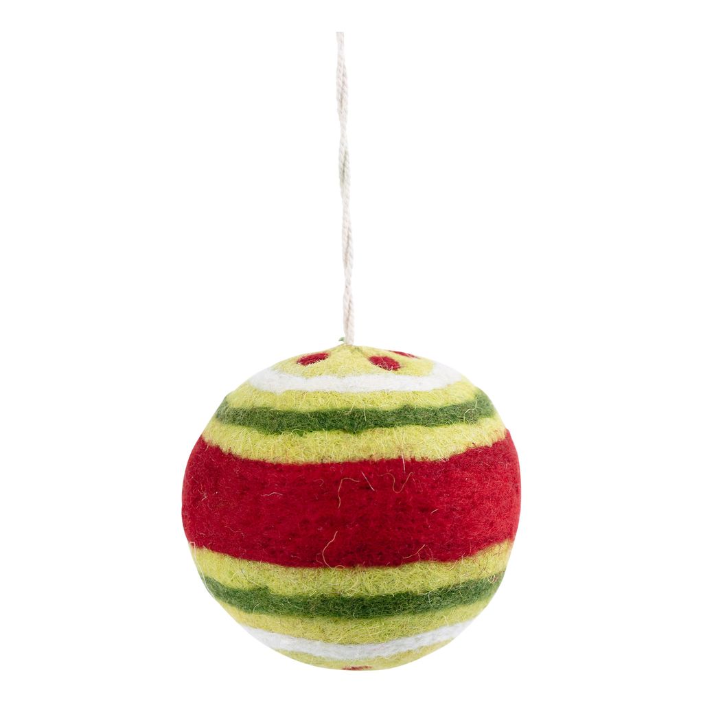 Red & Green Striped Felt Ball Ornament Set of 6