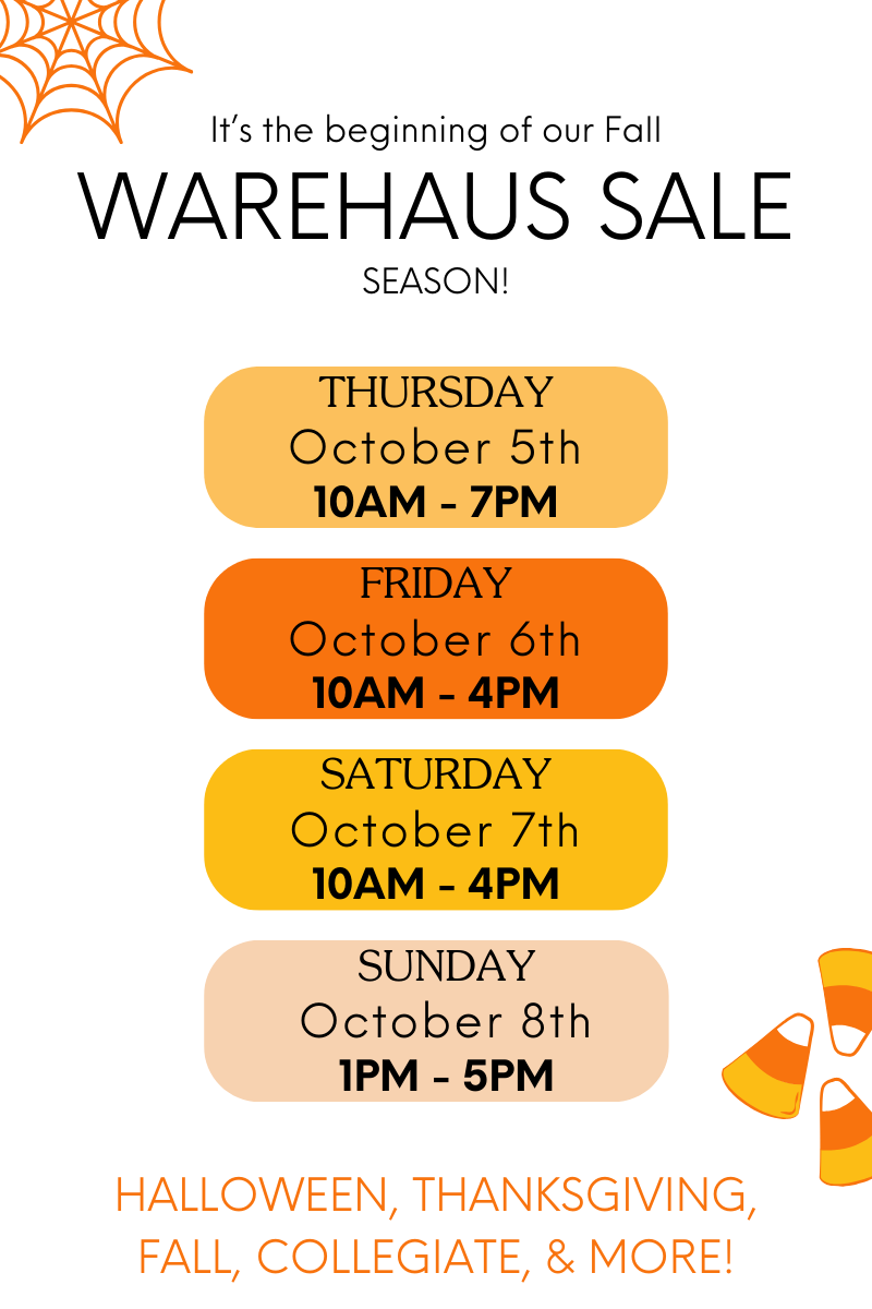warehouse sale dates and times