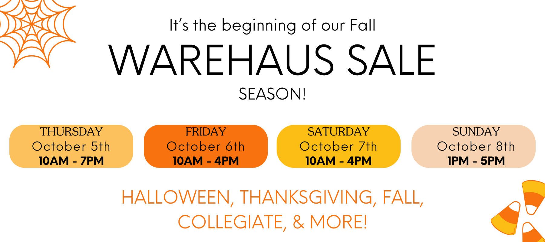 warehouse sale dates and times