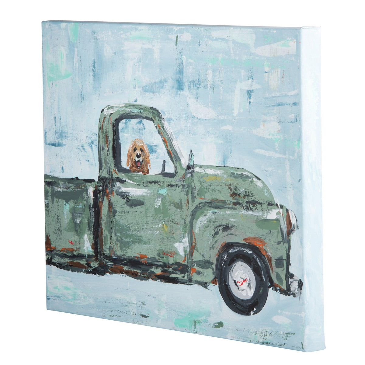 Dog in Green Truck Canvas - GLORY HAUS 