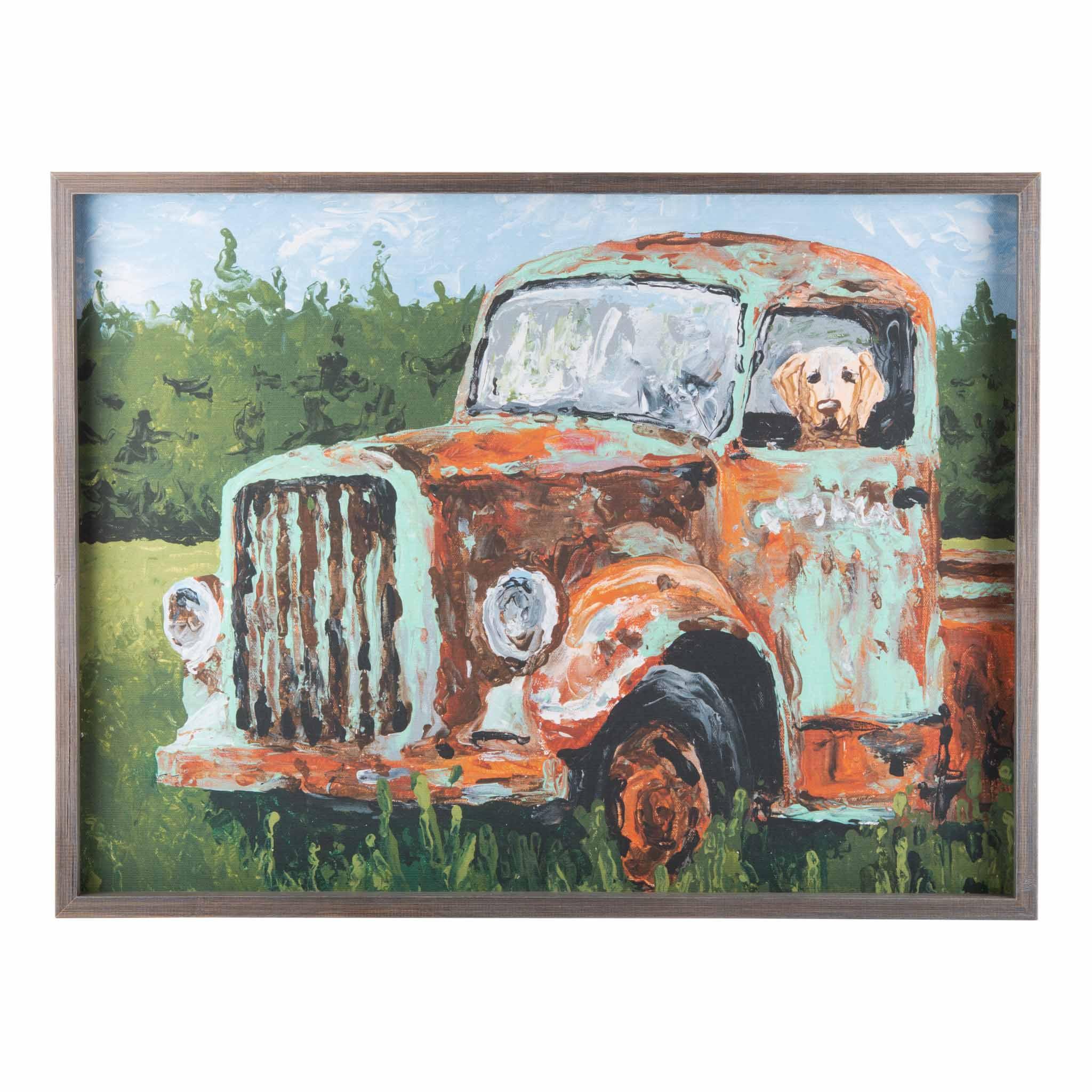 Add a Touch of Vintage Style with our rustic Truck & Dog Framed