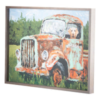 Old Green Truck with Dog Framed Canvas - GLORY HAUS 
