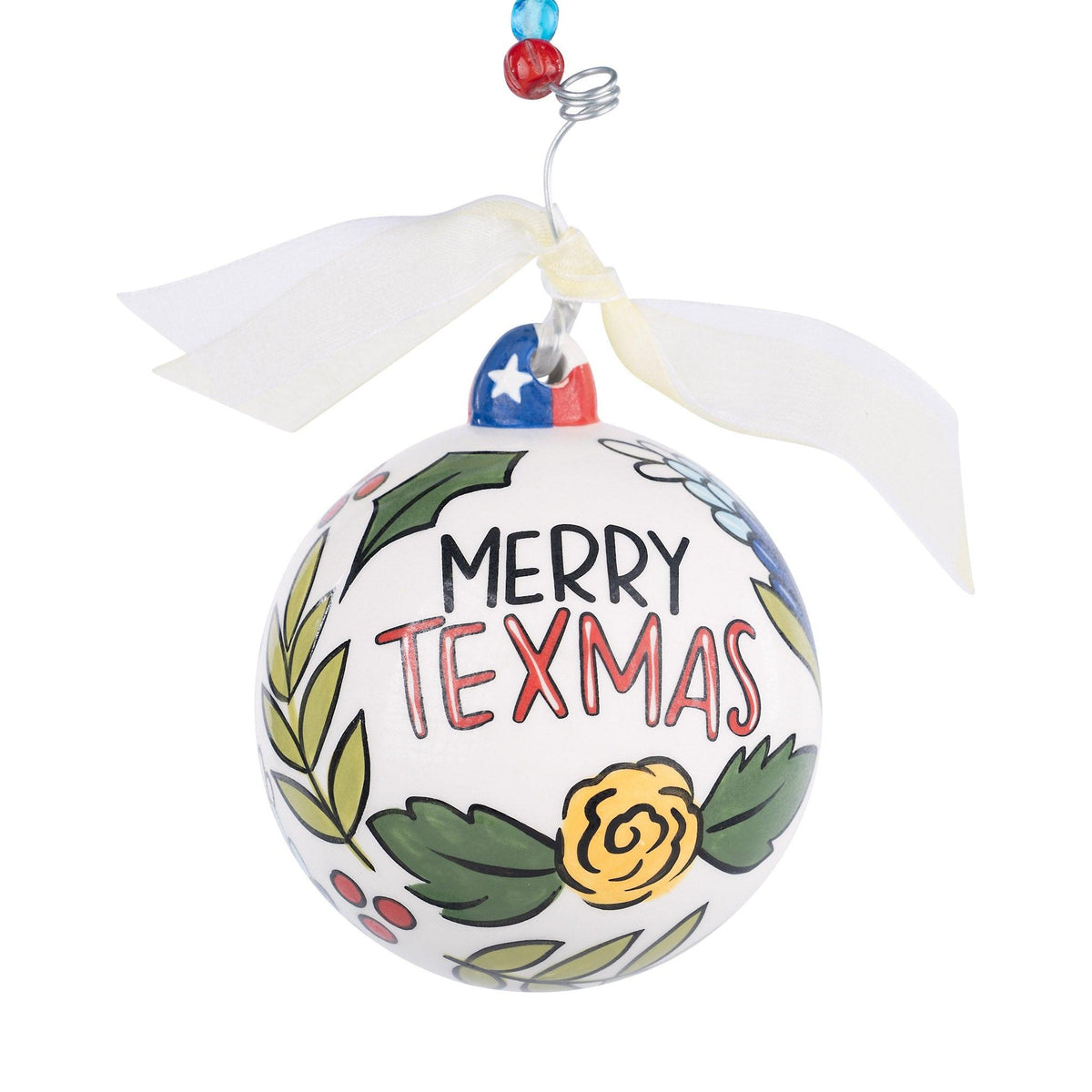 Merry Texmas Yellow Rose Ornament - GLORY HAUS 