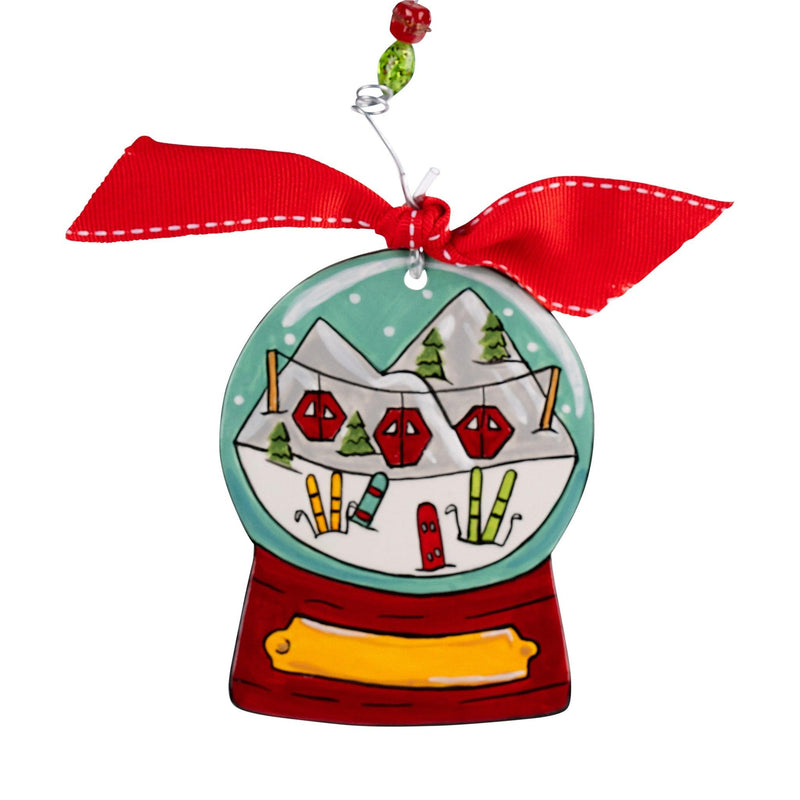 Skiing Snowglobe Flat Ornament - GLORY HAUS 