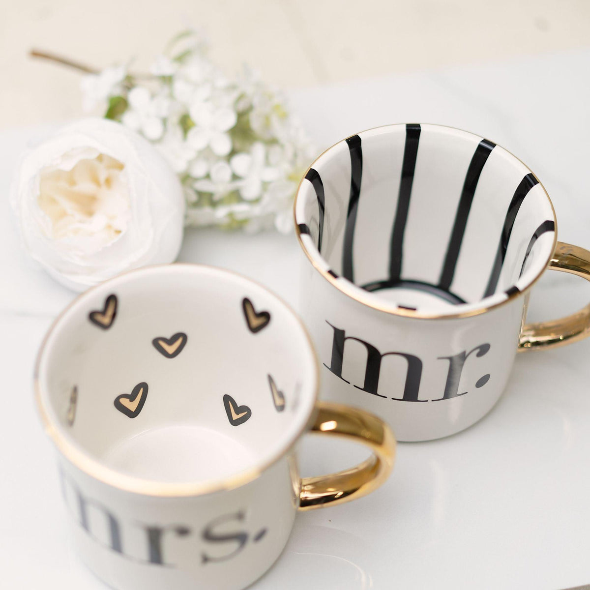 Set of 2 Mr and Mrs Mugs, Wedding Mug Set, His and Hers Mugs