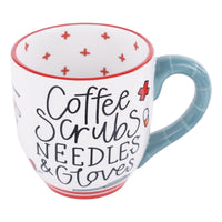 Coffee Scrubs Needles Gloves Mug