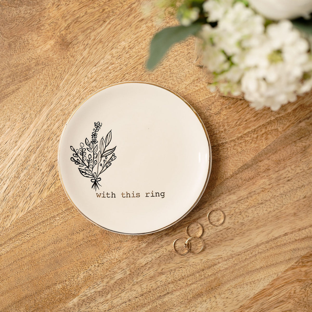 Elegant White & Gold Ring Dish for Newlyweds & Married Couples