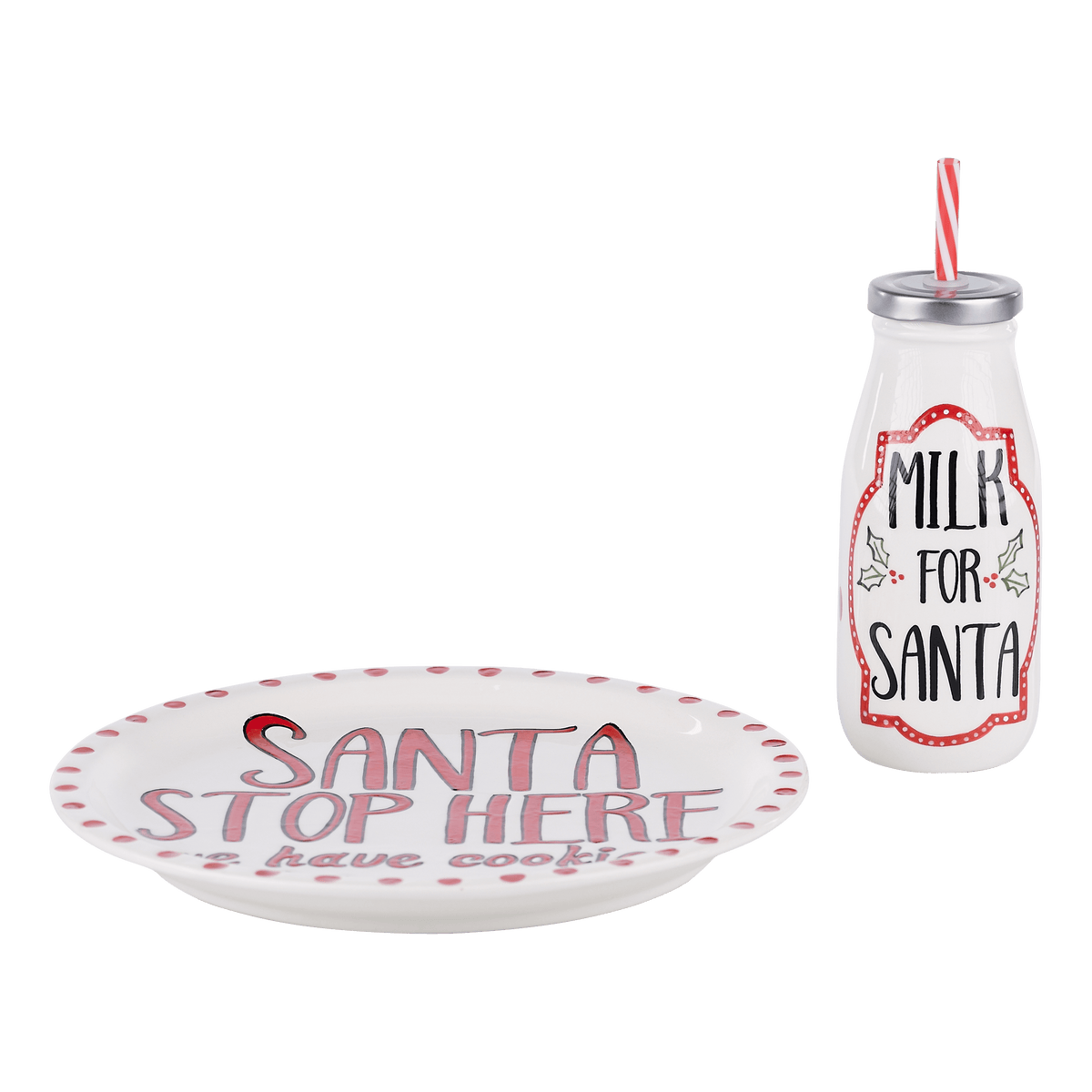 Santa Stop Here Plate and Milk Bottle - GLORY HAUS 
