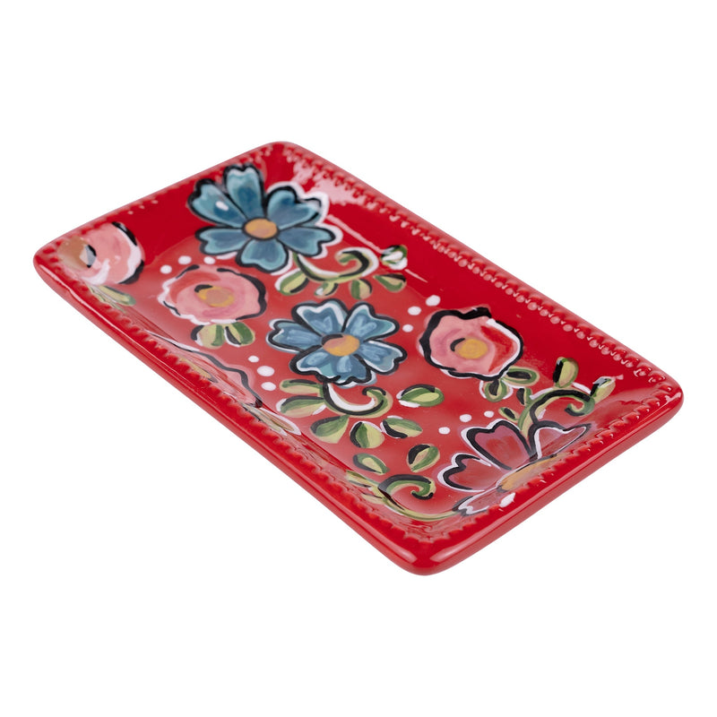 Red Floral Trinket Tray