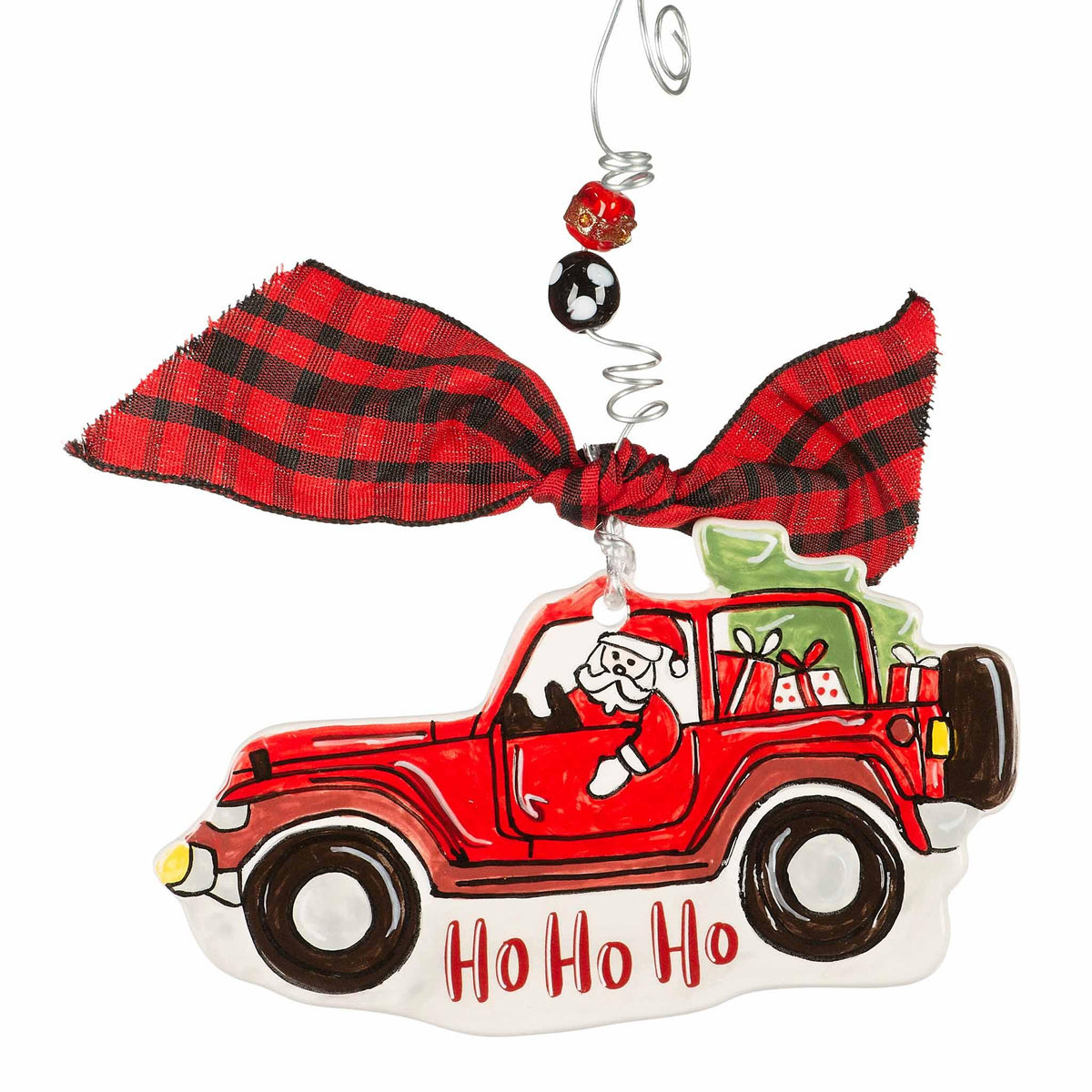 HO HO Santa Jeep Flat Ornament - GLORY HAUS 