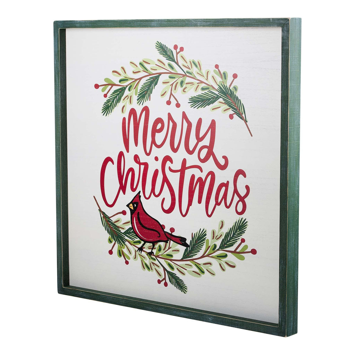 Merry Christmas Red Bird Wreath Framed Canvas - GLORY HAUS 