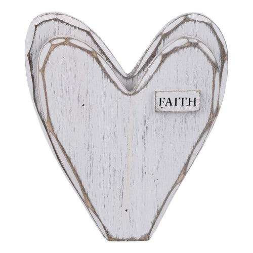 Faith White Wooden Heart - GLORY HAUS 