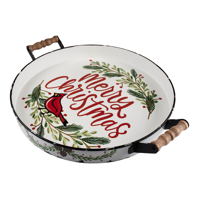 Merry Christmas Red Bird Enamel Tray - GLORY HAUS 
