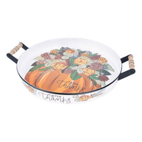 Give Thanks Floral Pumpkin Enamel Tray