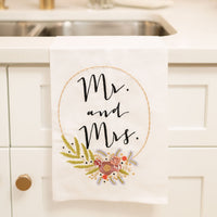 Flower Wreath Mr. & Mrs. Tea Towel