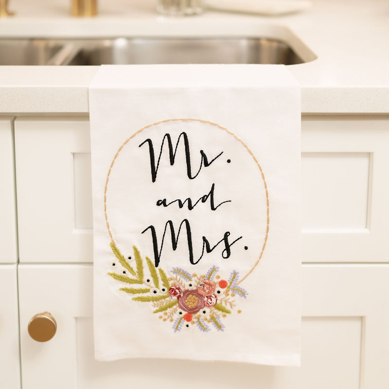 Flower Wreath Mr. & Mrs. Tea Towel