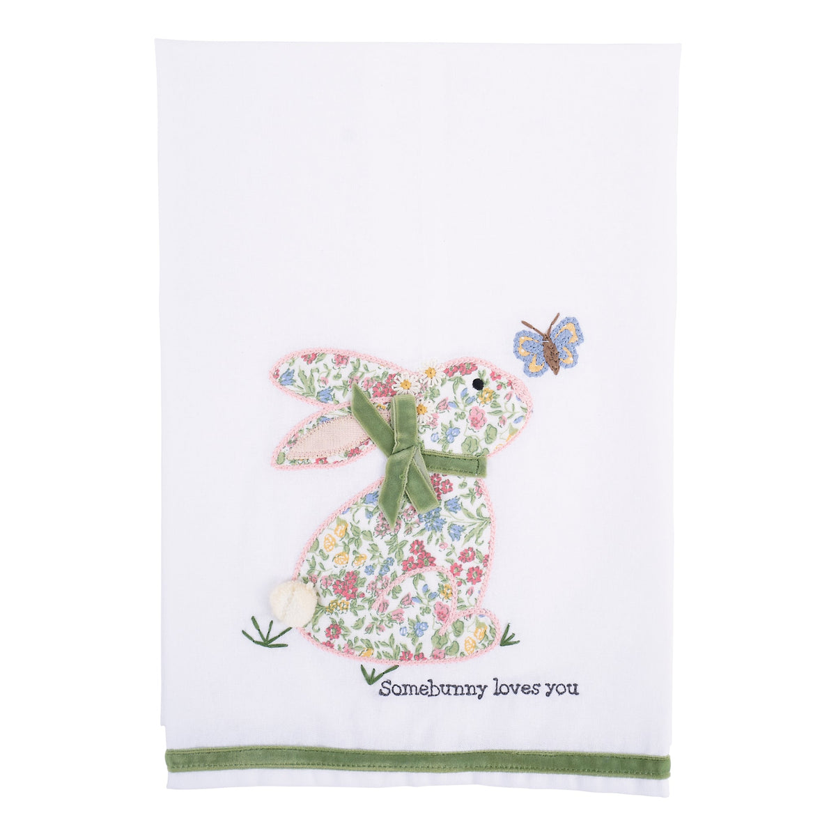 Floral Somebunny Loves You Tea Towel