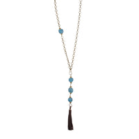 Indigo Blue Sea Glass Tassel Necklace - GLORY HAUS 