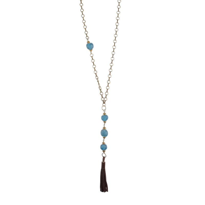 Indigo Blue Sea Glass Tassel Necklace - GLORY HAUS 