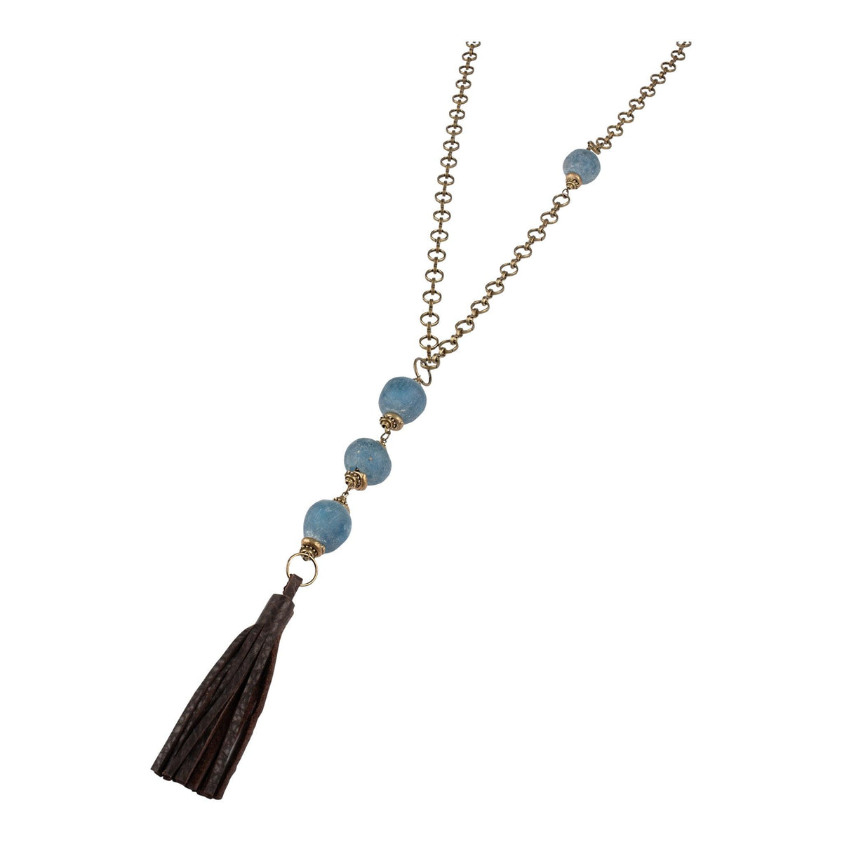 Indigo Blue Sea Glass Tassel Necklace - GLORY HAUS 