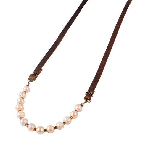 Pearl & Leather Necklace - GLORY HAUS 