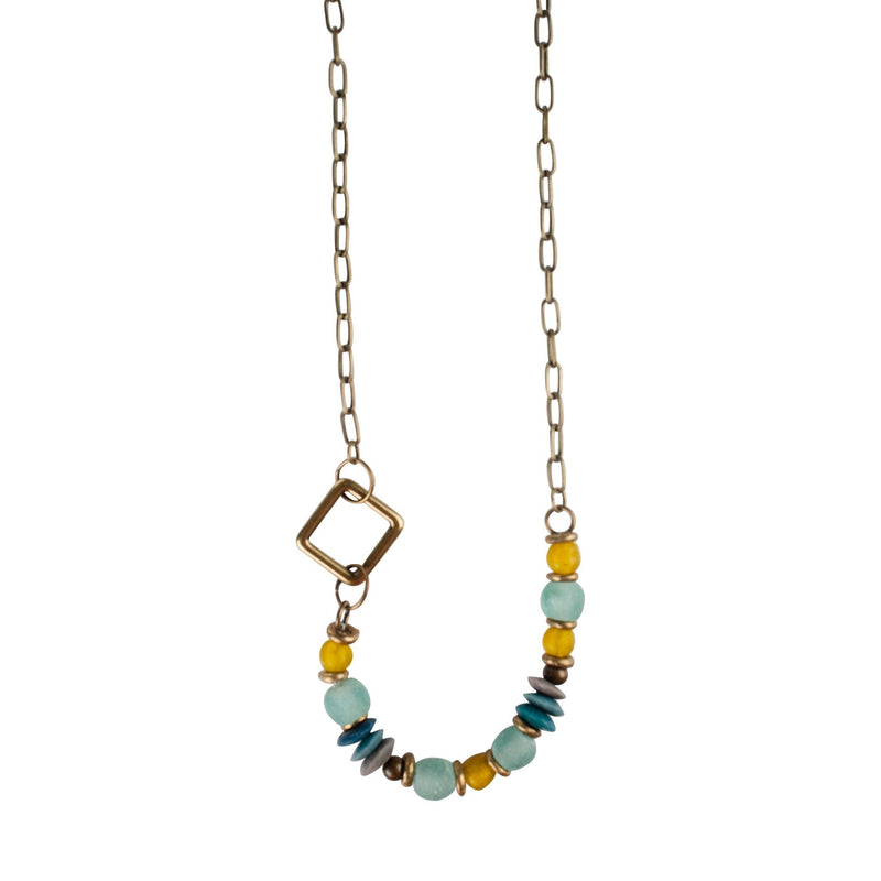 Layered Sea Glass Necklace - Brass Square - GLORY HAUS 