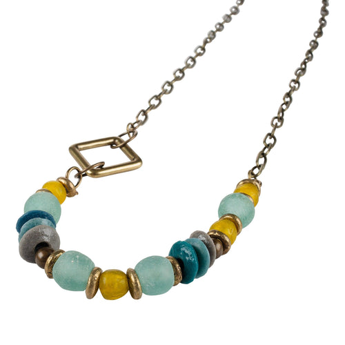 Layered Sea Glass Necklace - Brass Square - GLORY HAUS 