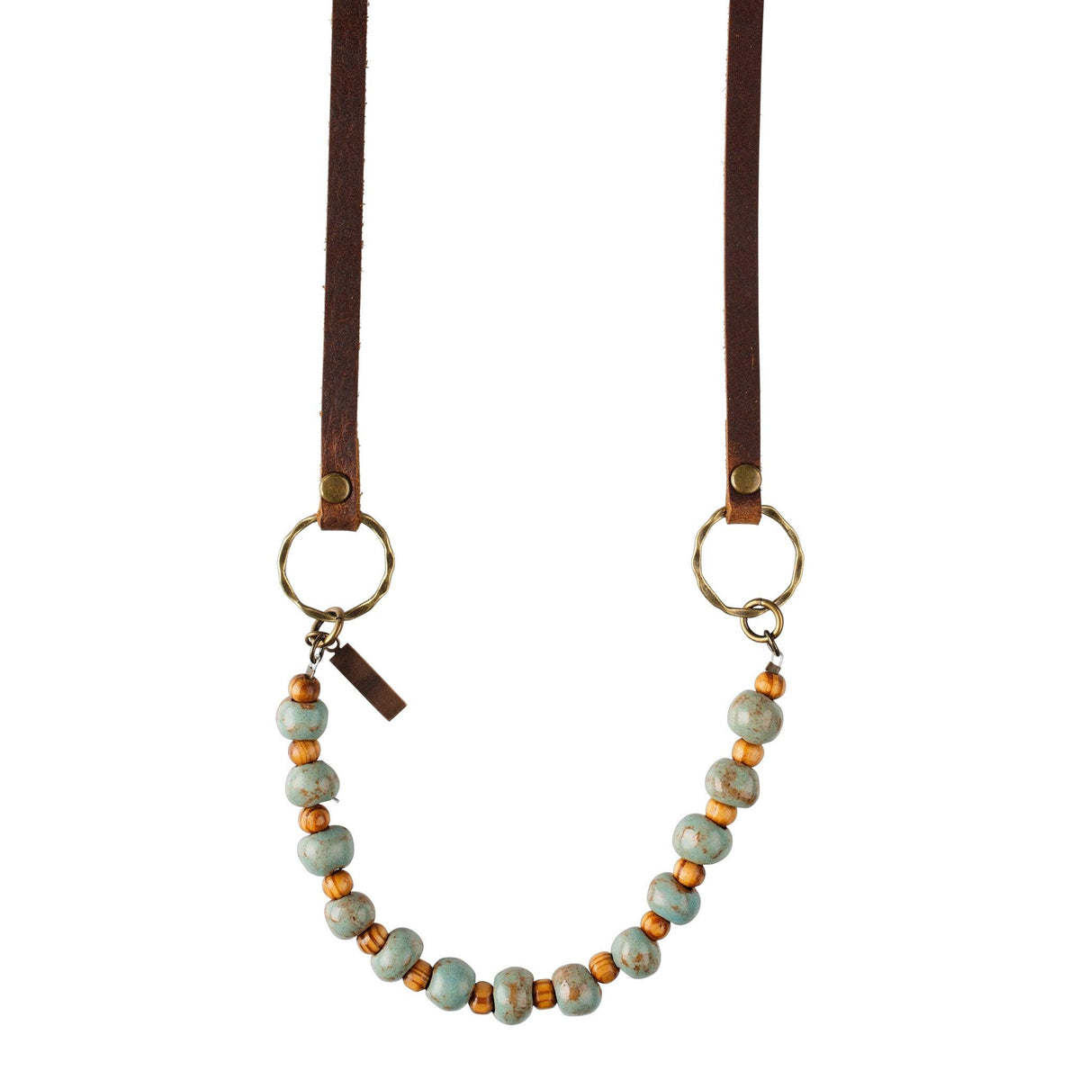 Robin Blue Clay Bead Leather Cord Necklace - GLORY HAUS 