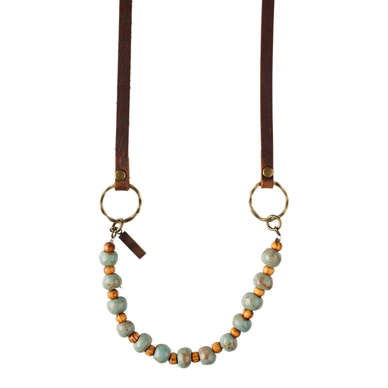 Robin Blue Clay Bead Leather Cord Necklace - GLORY HAUS 