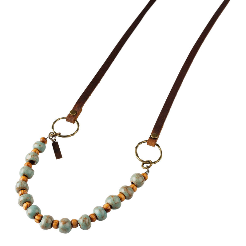 Robin Blue Clay Bead Leather Cord Necklace - GLORY HAUS 