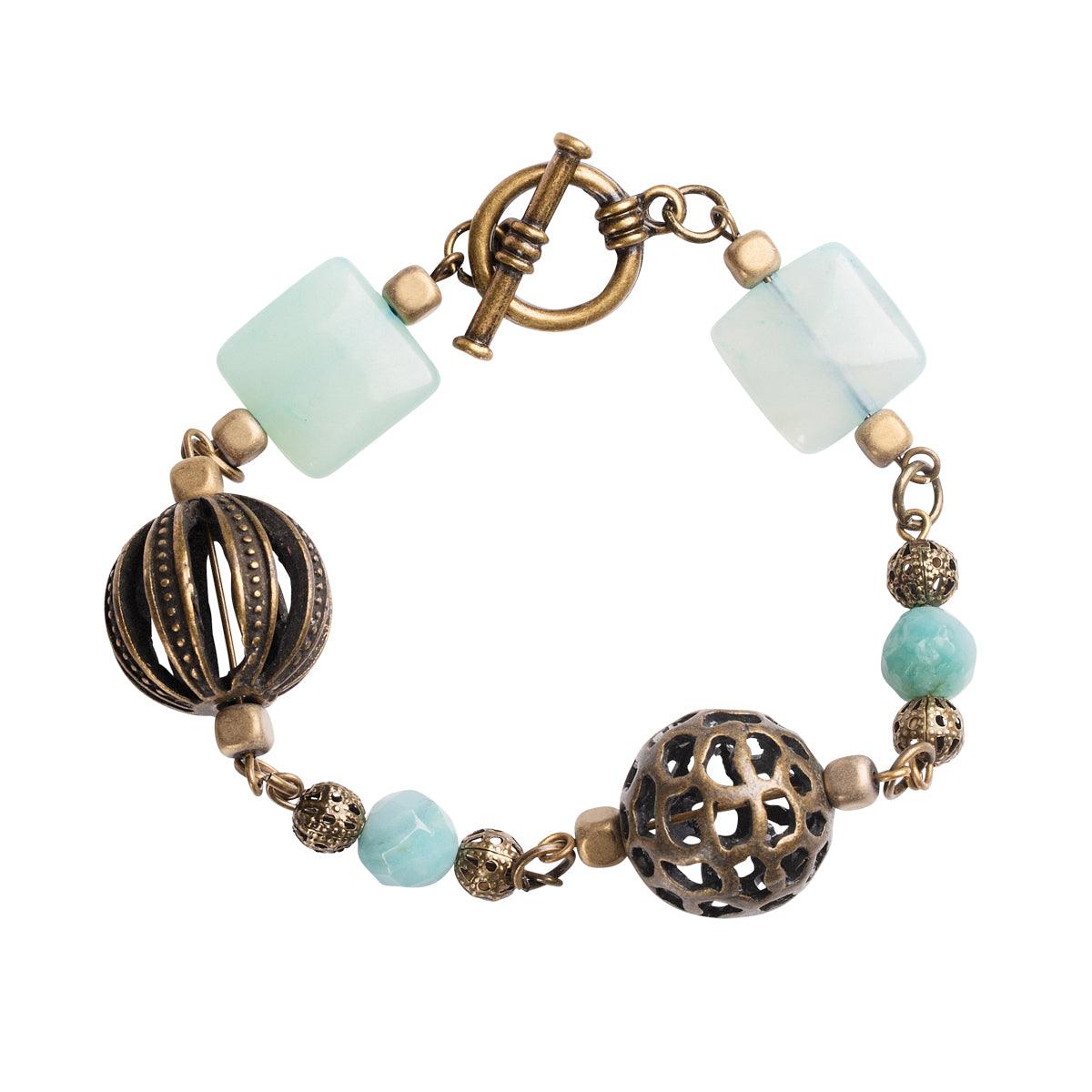 Blue and Antique Brass Mixed Bracelet - GLORY HAUS 