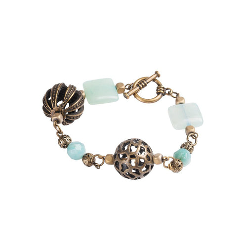 Blue and Antique Brass Mixed Bracelet - GLORY HAUS 