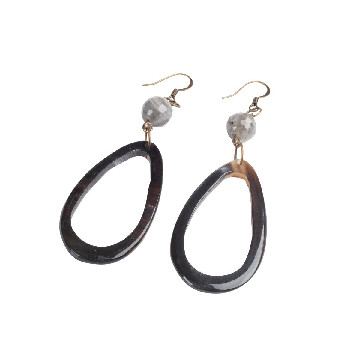 Teardrop Black Horn with Bead Earrings - GLORY HAUS 