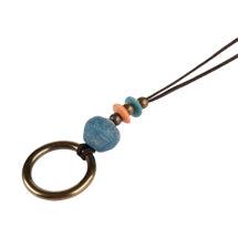 Stacked Sea Glass Bead and Brass Necklace - Blue - GLORY HAUS 