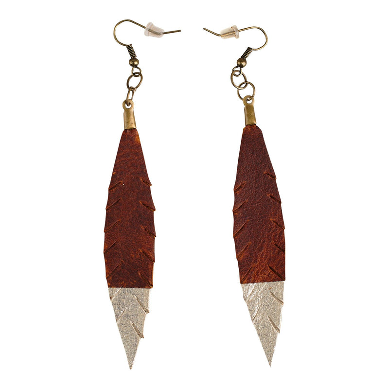 Petite Leather Feather Earrings with Platinum Accent - GLORY HAUS 
