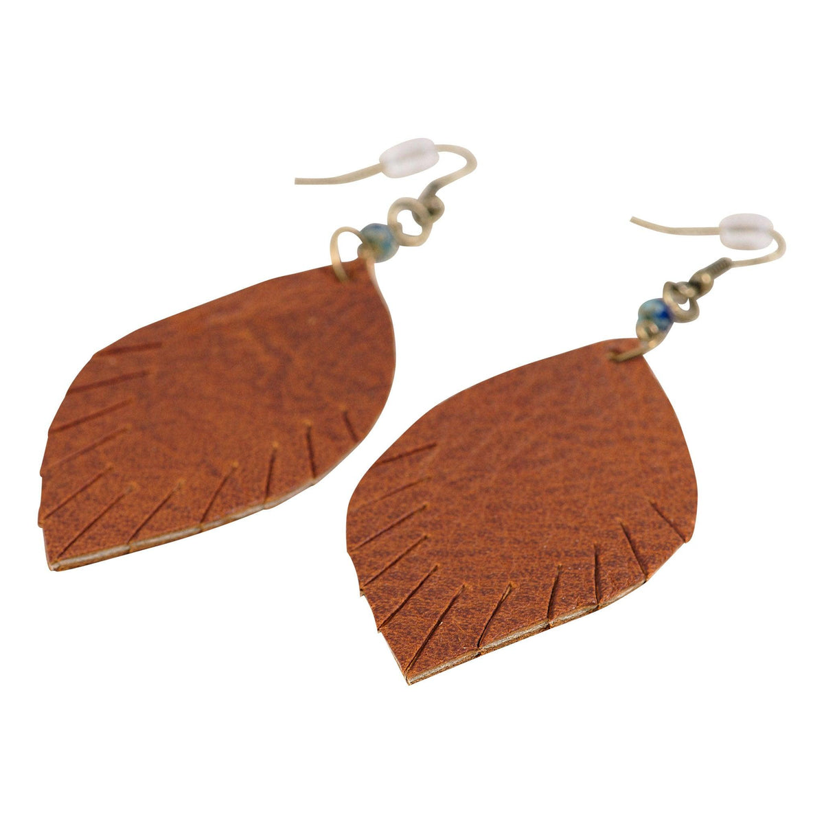 ROP-Cognac Leather Feather Earring Med - GLORY HAUS 