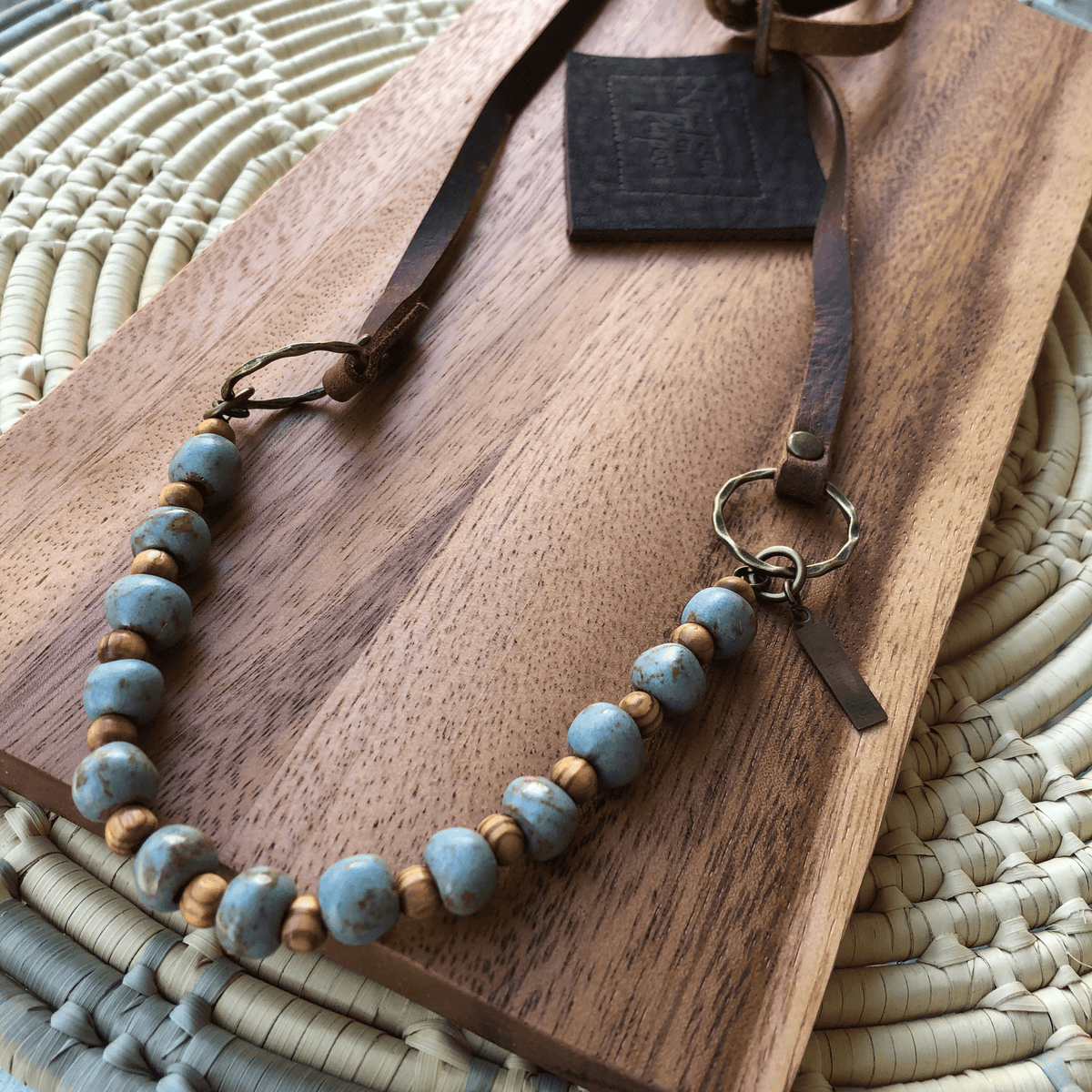 Robin Blue Clay Bead Leather Cord Necklace - GLORY HAUS 