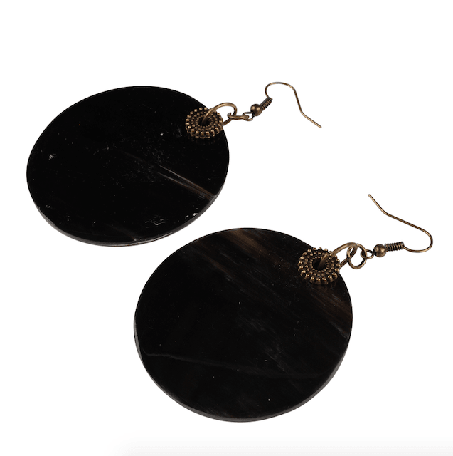 Solid Circle Horn and Brass Earrings - GLORY HAUS 