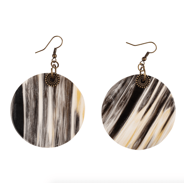 Solid Circle Horn and Brass Earrings - GLORY HAUS 